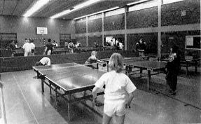 Die heutige Trainingsstätte. Schüler- und Jugendtraining an 12 Platten in der Roncalli-Turnhalle.